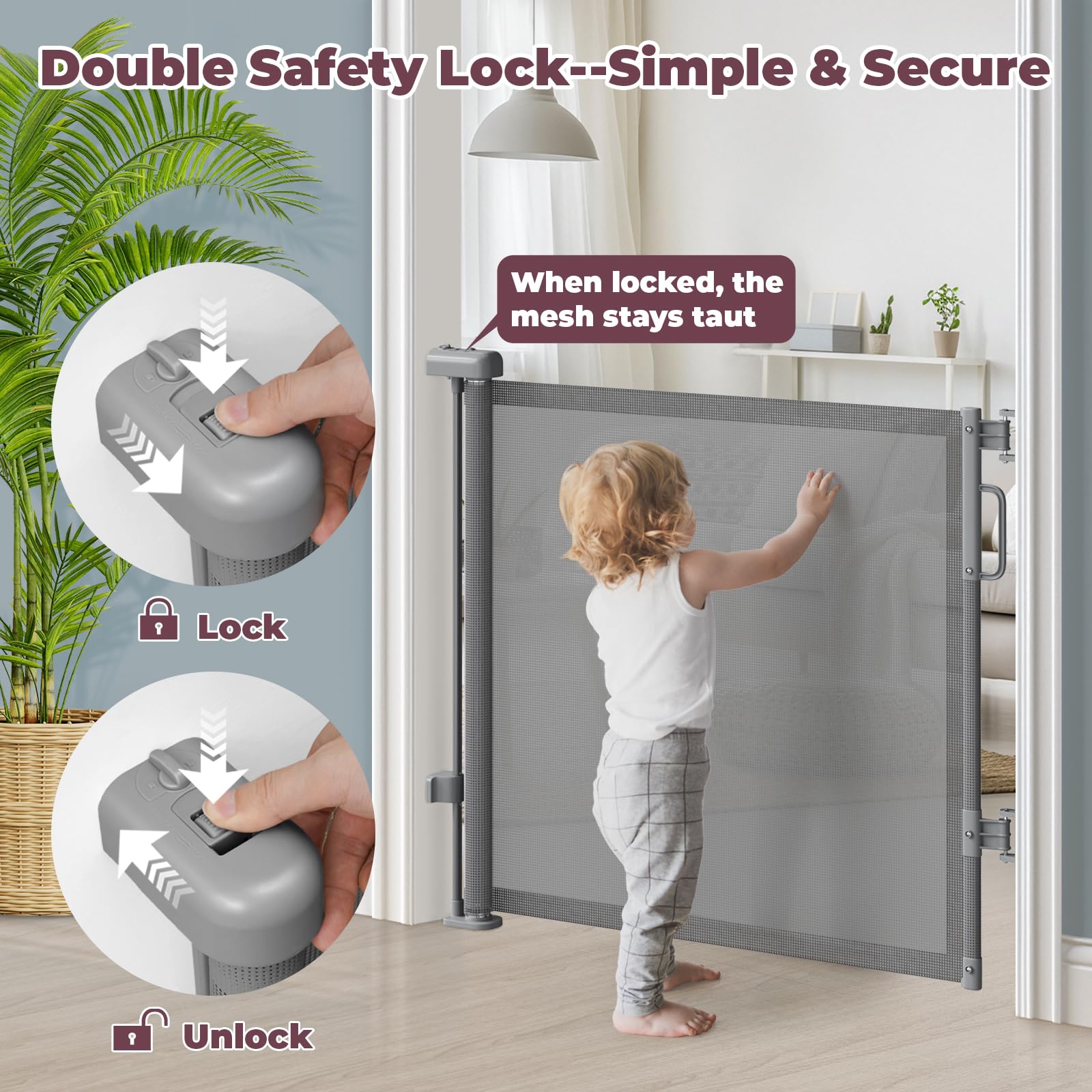 Cideny Retractable Baby Gate for Stairs & Doorways, Dog Gate Indoor Outdoor