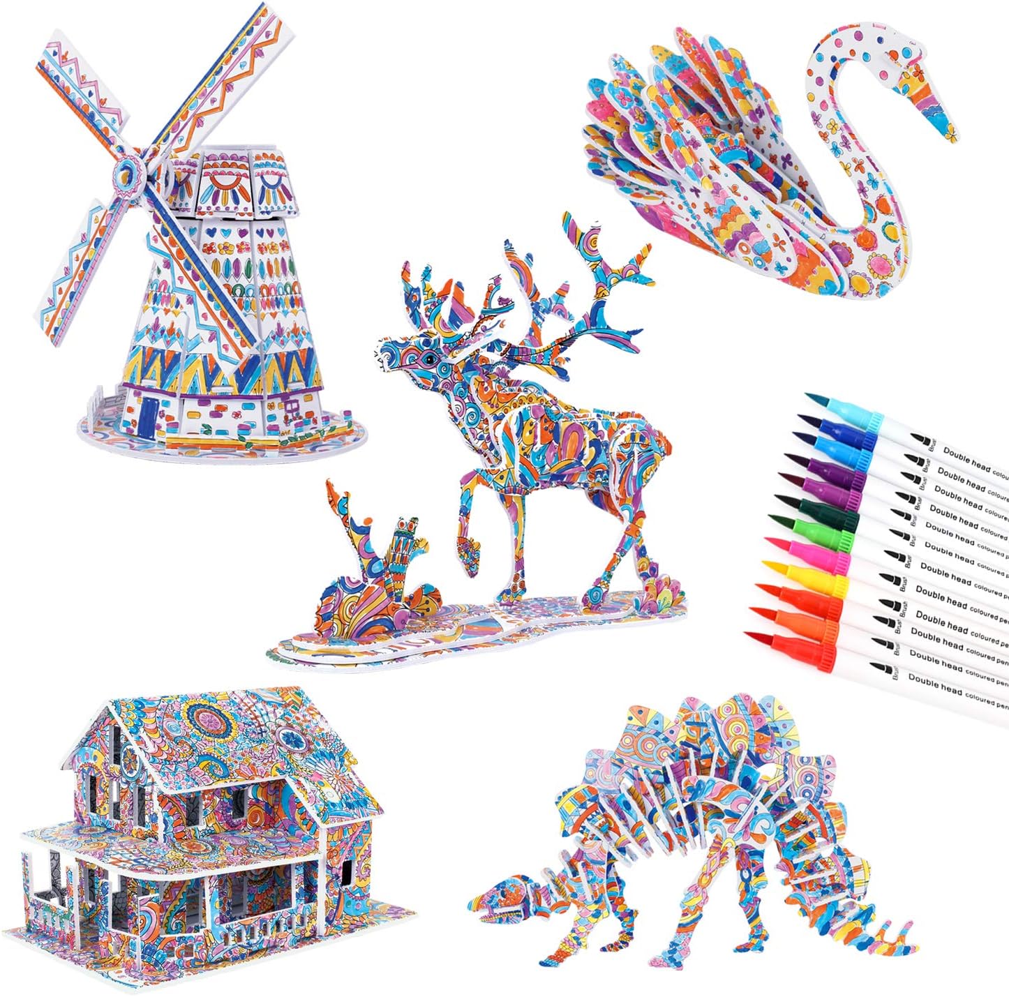BEARUN 3D Coloring Puzzle Set, Arts and Crafts for Girls and Boys Age 6 7 8 9 10 11 12 Year Old