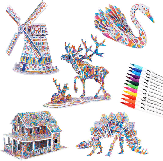 BEARUN 3D Coloring Puzzle Set, Arts and Crafts for Girls and Boys Age 6 7 8 9 10 11 12 Year Old
