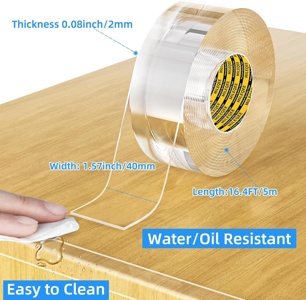 2Pack Clear Edge Protector Strip,1.57in x 16.4FT(32.8FT Total),Sharp Edge Wrap Cover Tape,Self