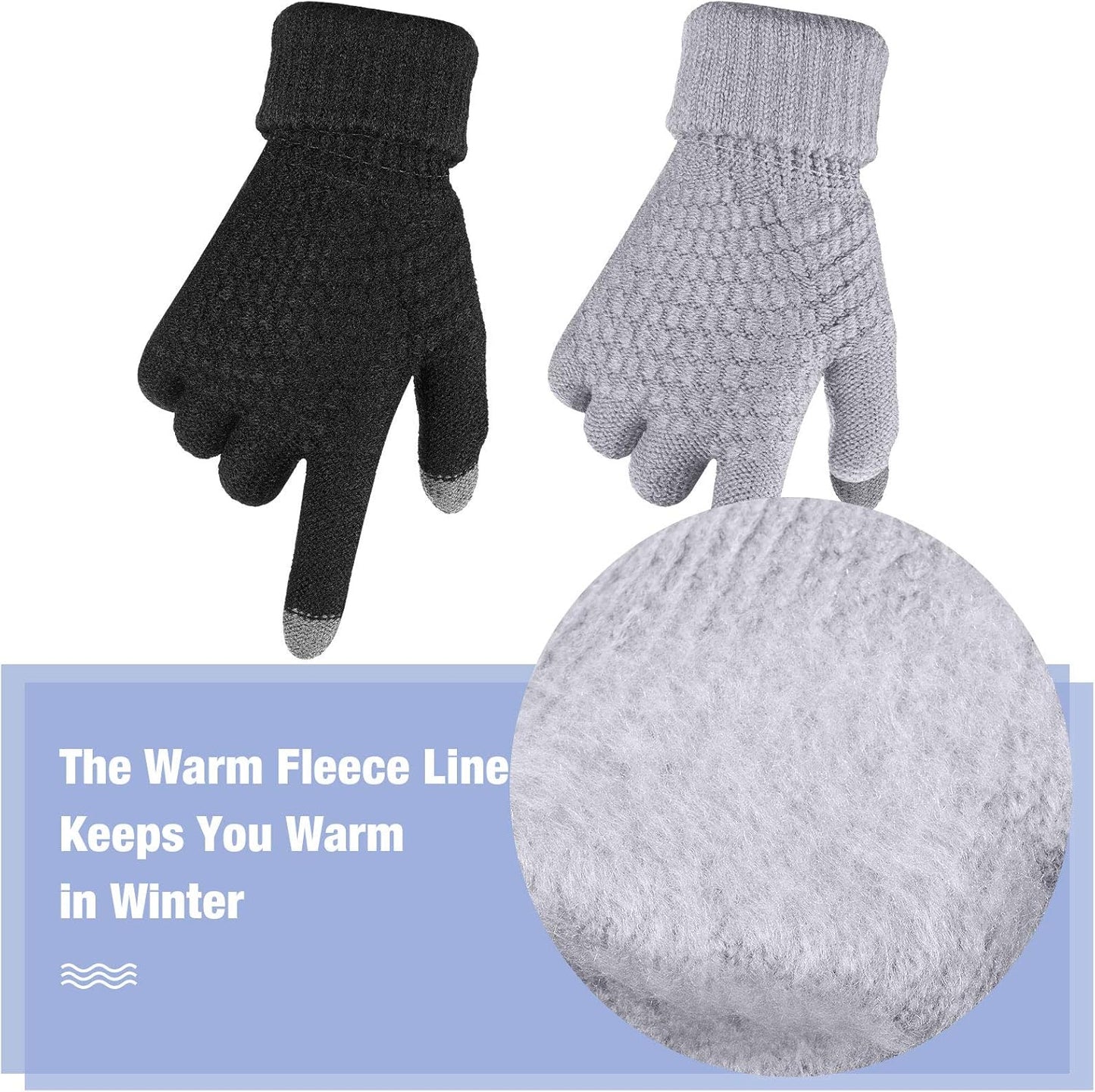 Geyoga 2 Pairs Women's Winter Touch Screen Gloves Soft Warm Fleece Lined Knit Elastic Cuff Winter