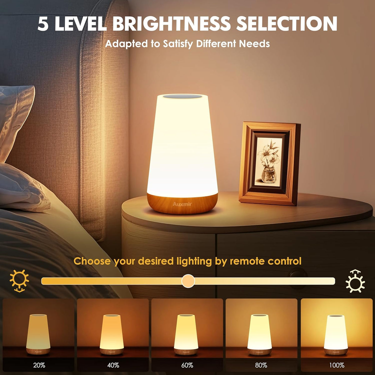 LED Night Light Bedside Lamp Touch and Remote Control Dimmable Tabletop 13 RGB Colors Changing 5