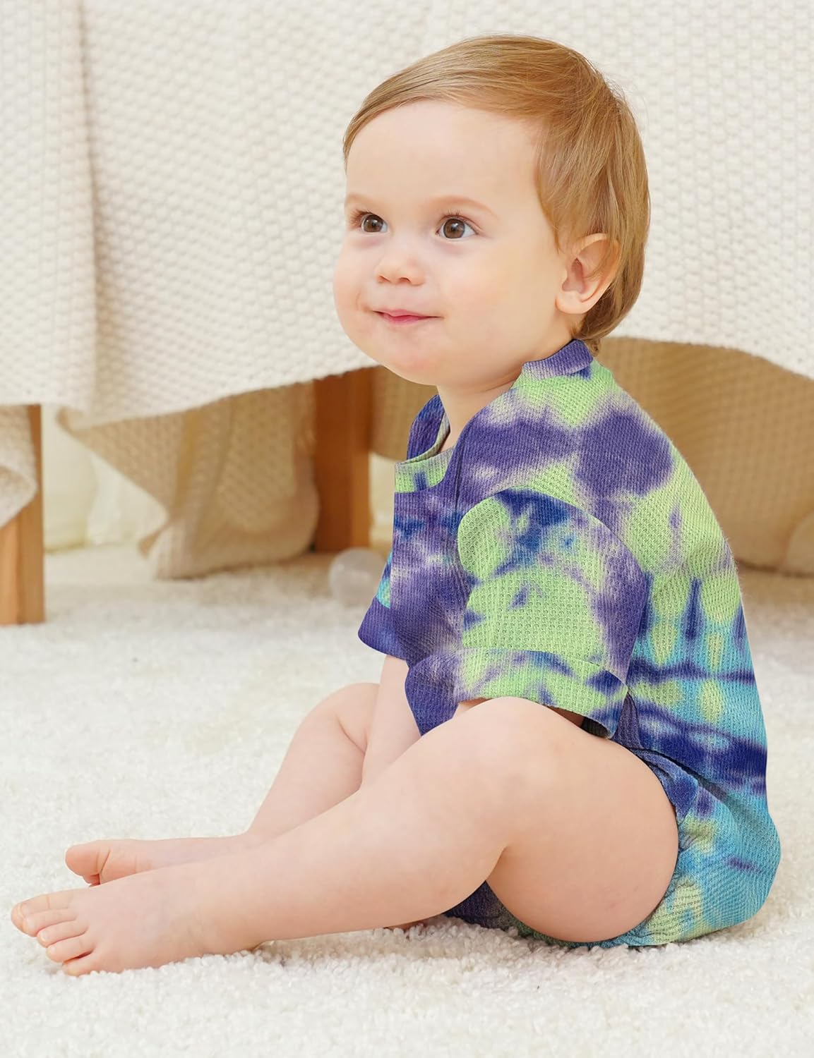 Jimonda Baby Bodysuit Newborn Tie Dye Clothes Infant Waffle One Piece Romper Baby Boys Girls Short