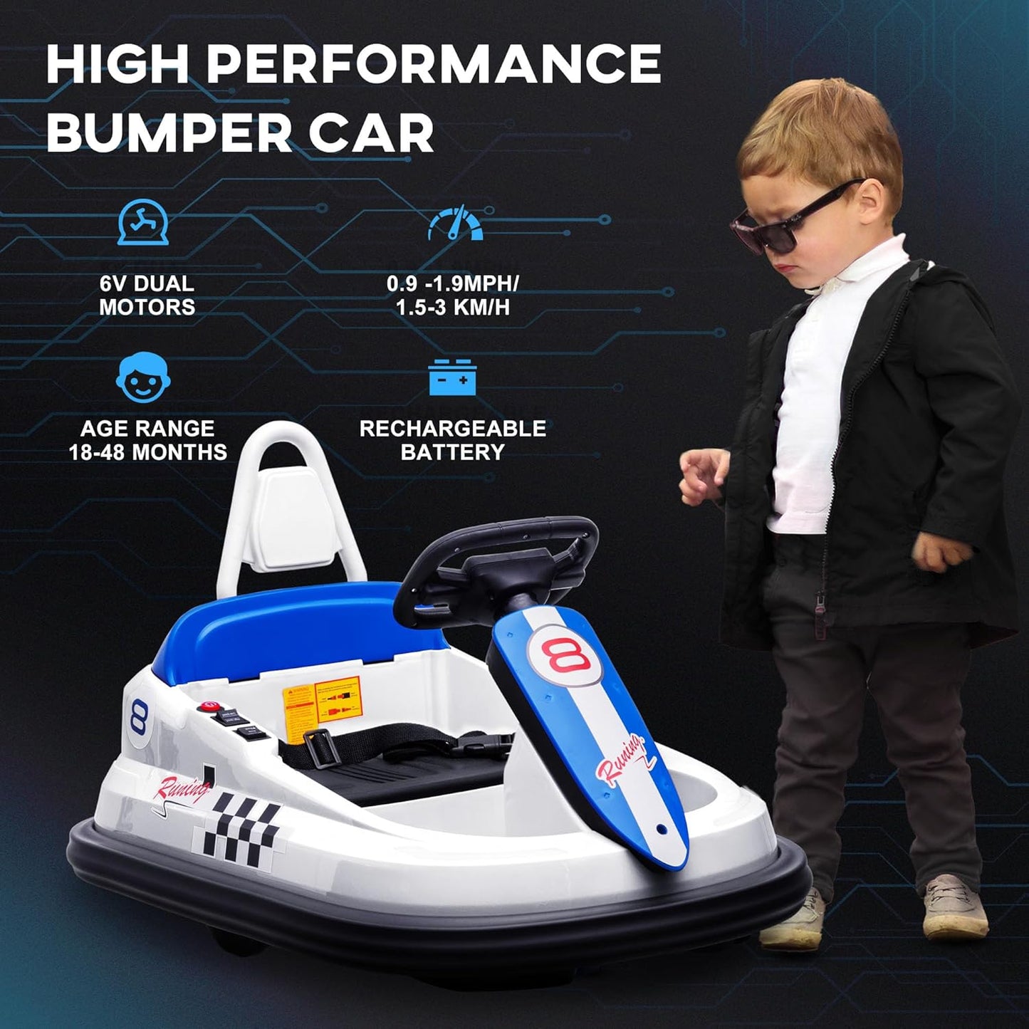 Aosom Toddler Bumper Car, 360° Rotation 6V Kids Electric Ride on Bumper Car with EVA Bumper Edges