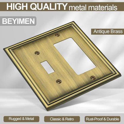 Combination Metal Light Switch Covers Wall Plate, 1 Toggle/1 Decorator Switch Plate Outlet Covers