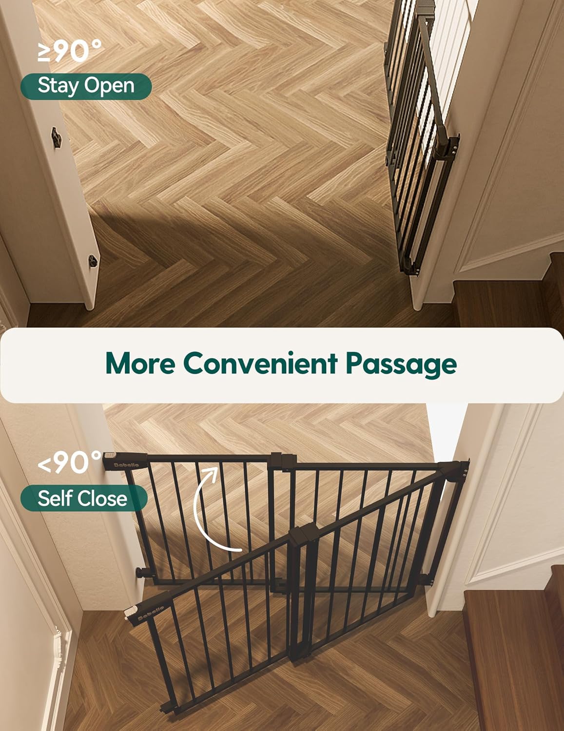 Babelio 29.7-46.5" No Bottom Bar Baby/Dog Gate for Stairs, House and Doorways, Auto Close Safety