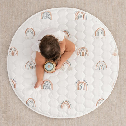 Comfy Cubs Round Kids Play Mat -Small 36 inches Soft Quilted Baby Floor Mat with Non-Slip Bottom