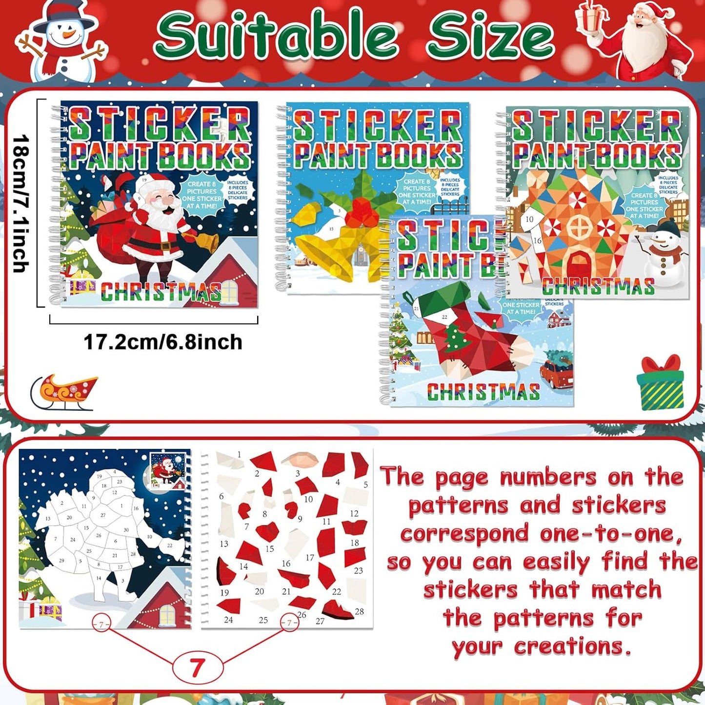 4 Pcs Christmas Paint by Sticker Books for Kids Ages 4-8 Sticker by Number Books Activity Book for