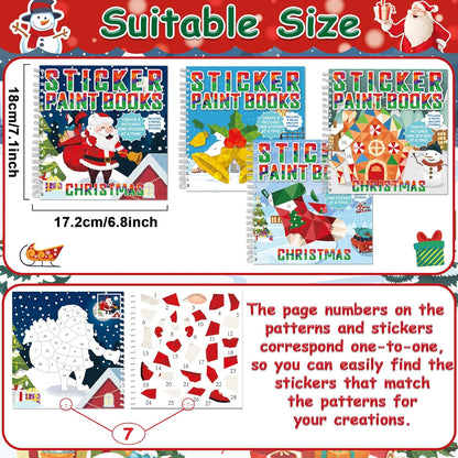4 Pcs Christmas Paint by Sticker Books for Kids Ages 4-8 Sticker by Number Books Activity Book for