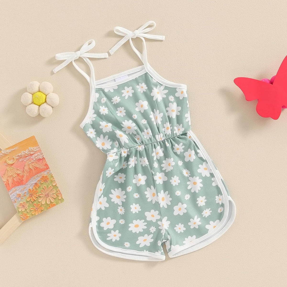 WZTYYDS Toddler Baby Girl Summer Clothes Floral Romper Tie-Up Strap Halter Jumpsuit Infant Summer