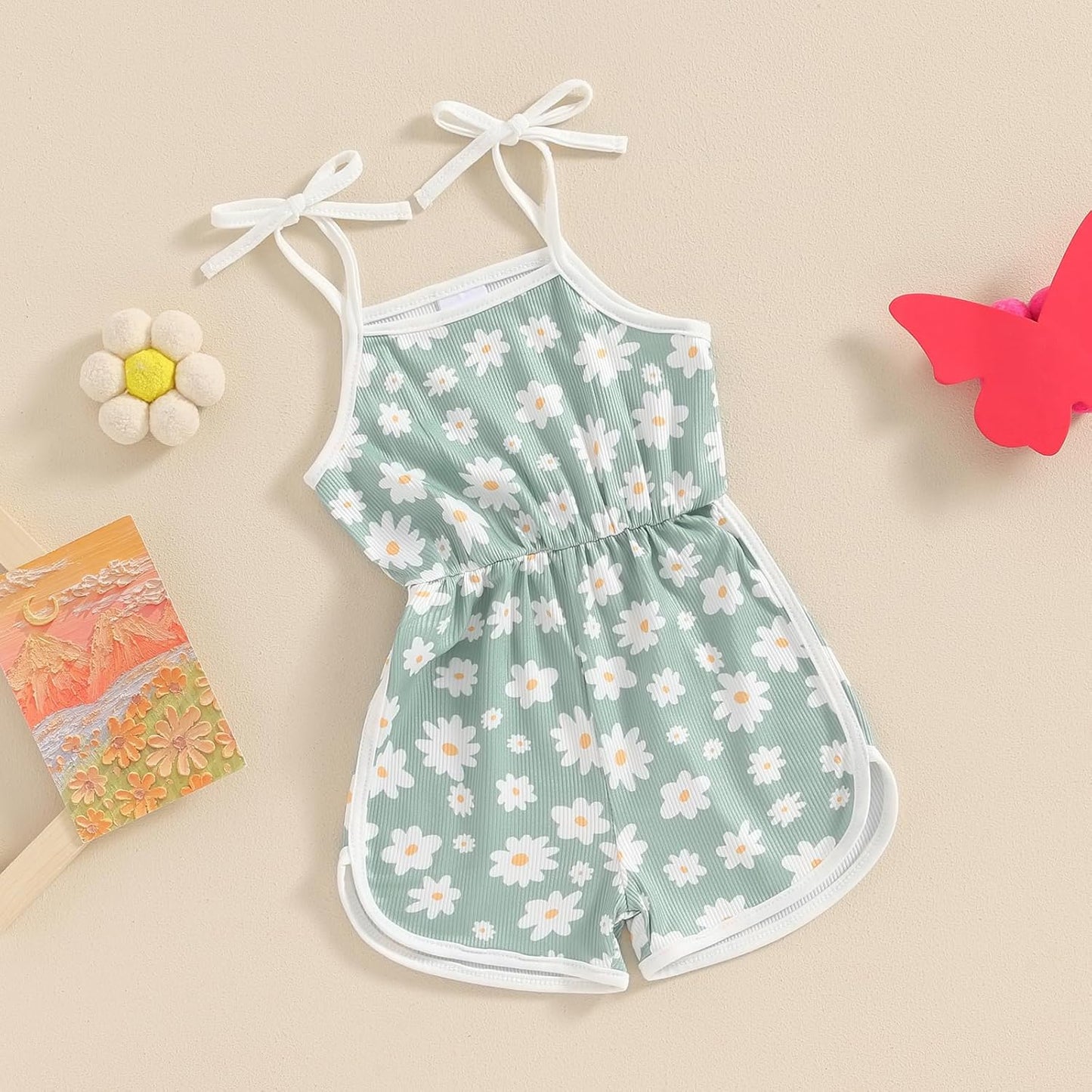 WZTYYDS Toddler Baby Girl Summer Clothes Floral Romper Tie-Up Strap Halter Jumpsuit Infant Summer