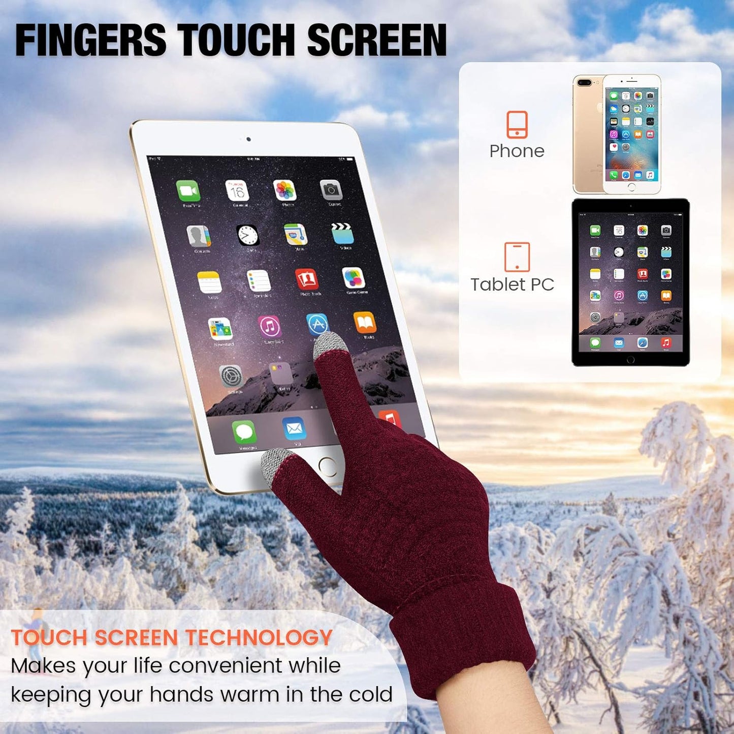 Geyoga 2 Pairs Women's Winter Touch Screen Gloves Soft Warm Fleece Lined Knit Elastic Cuff Winter