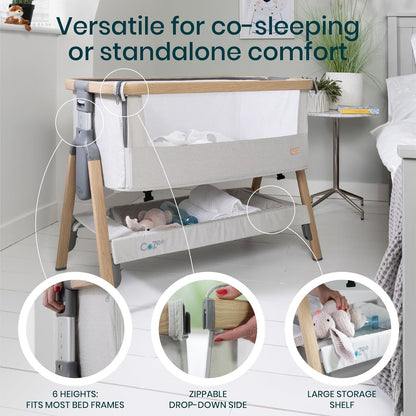 CoZee® 2-in-1 Baby Bassinet & Bedside Sleeper - Fast-Folding Bedside Bassinet, Baby Crib with 6