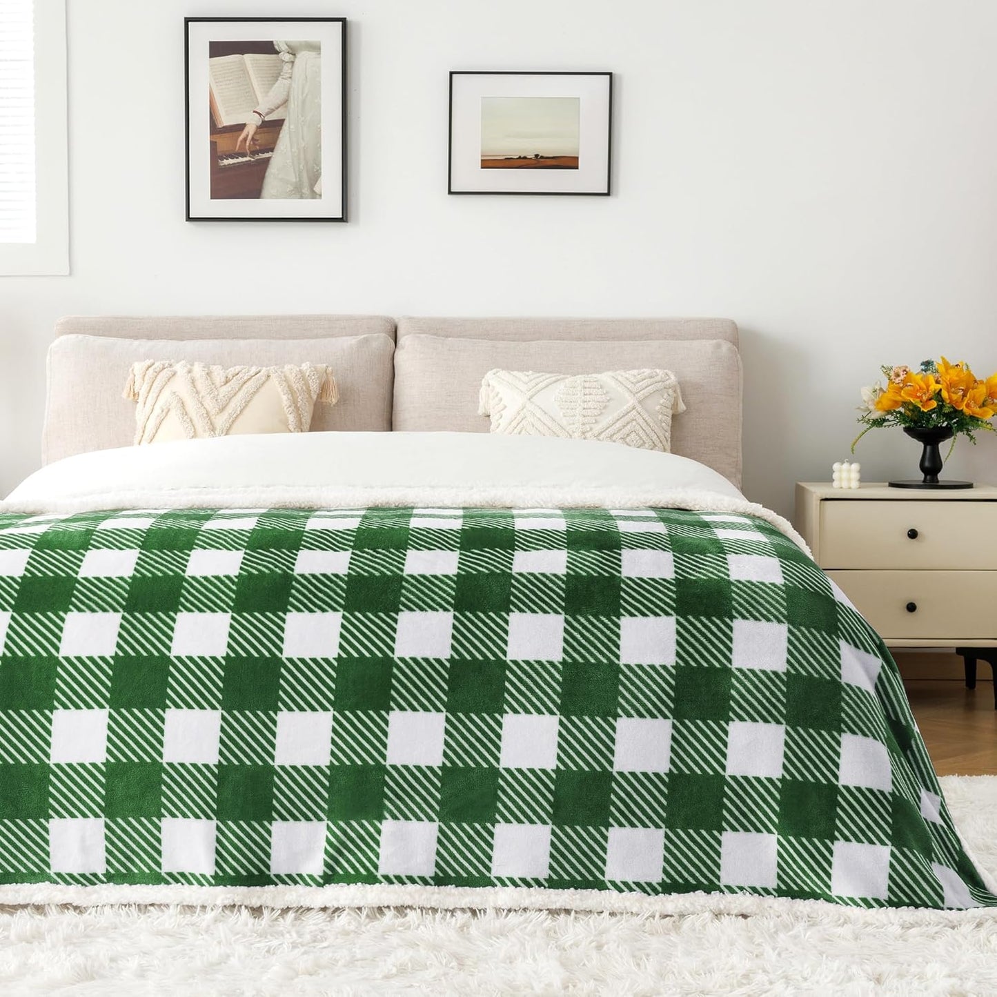 Touchat Sherpa Plaid Twin Blanket 60" X 70", Fuzzy Fluffy Soft Cozy Throw Blanket, Twin Size Plush