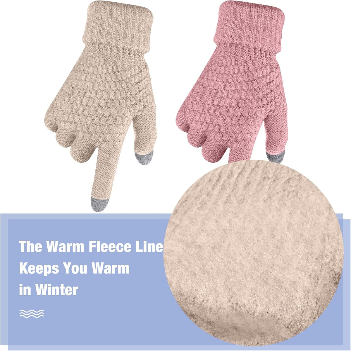 Geyoga 2 Pairs Women's Winter Touch Screen Gloves Soft Warm Fleece Lined Knit Elastic Cuff Winter