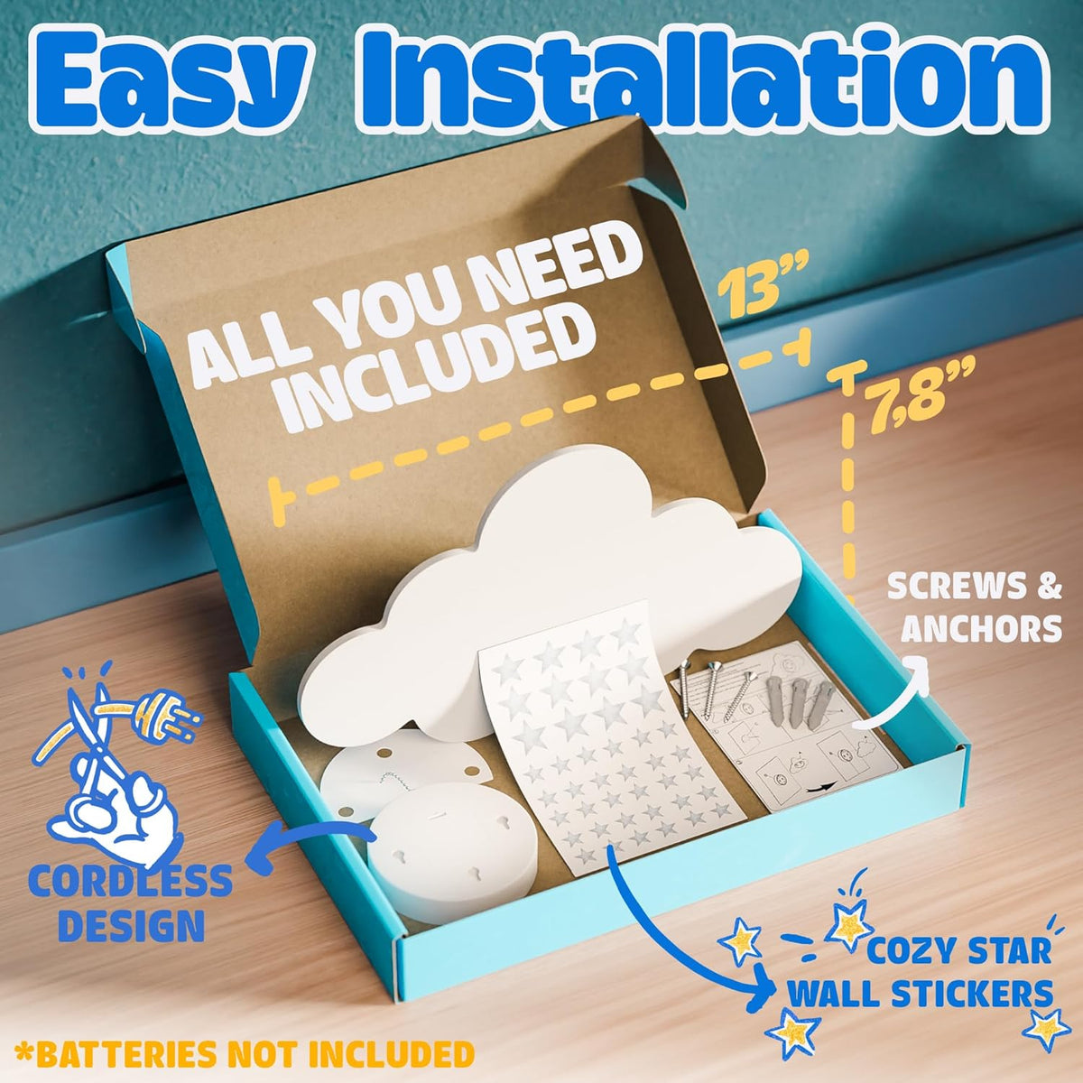 Cloud Light - Floating Cloud Wall Lamps for Nursery & Kids' Bedrooms | Battery-operated Hanging