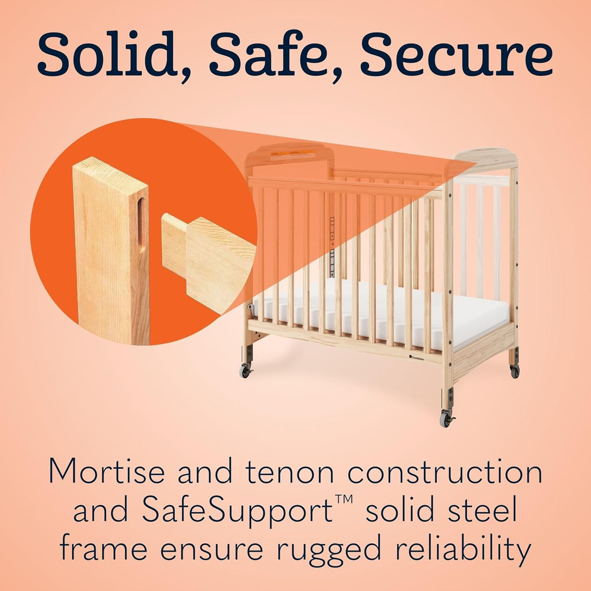 Foundations Serenity Compact Clearview Daycare Crib, Fixed Side, Durable Wood Construction