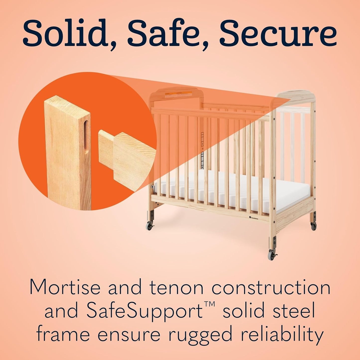 Foundations Serenity Compact Daycare Crib, Fixed Side, Features Mirrorview End Panels and Slatted