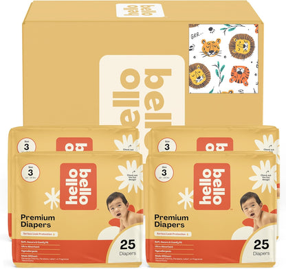 Hello Bello Diapers, Size 3 (14-24 lbs) Wild Cats, 100 Count Value Pack of Premium Disposable Baby