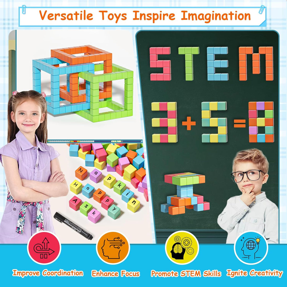 Magnetic Blocks, Magnet Building Cubes for Toddlers Ages 3-5, STEM Educational Sensory Autism