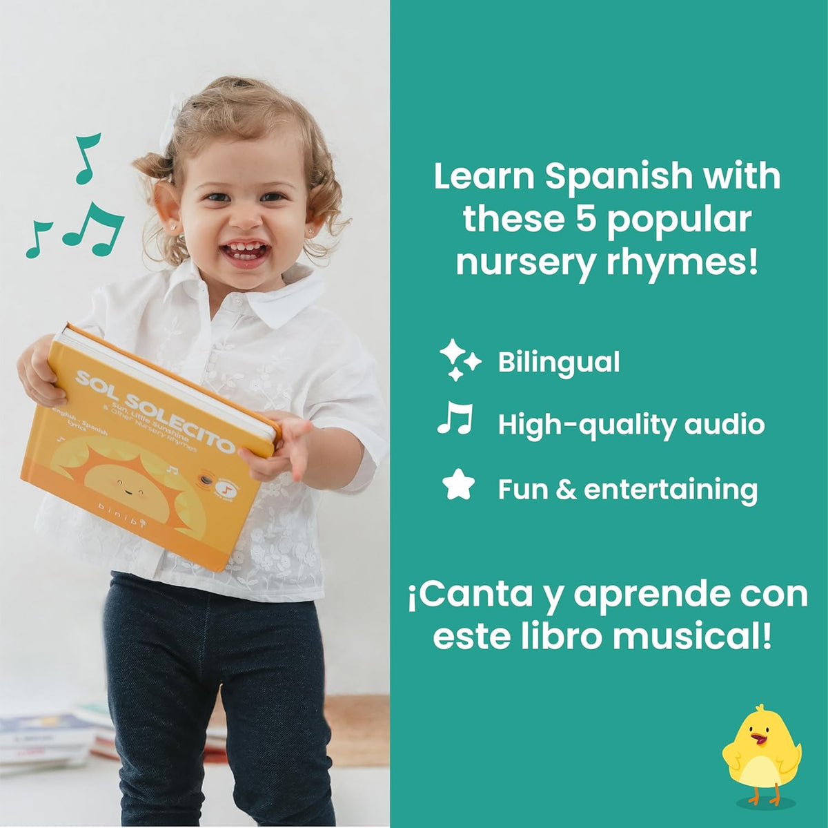 Binibi Spanish Musical Book for Toddlers Sol Solecito & Other Nursery Rhymes | Spanish Learning for