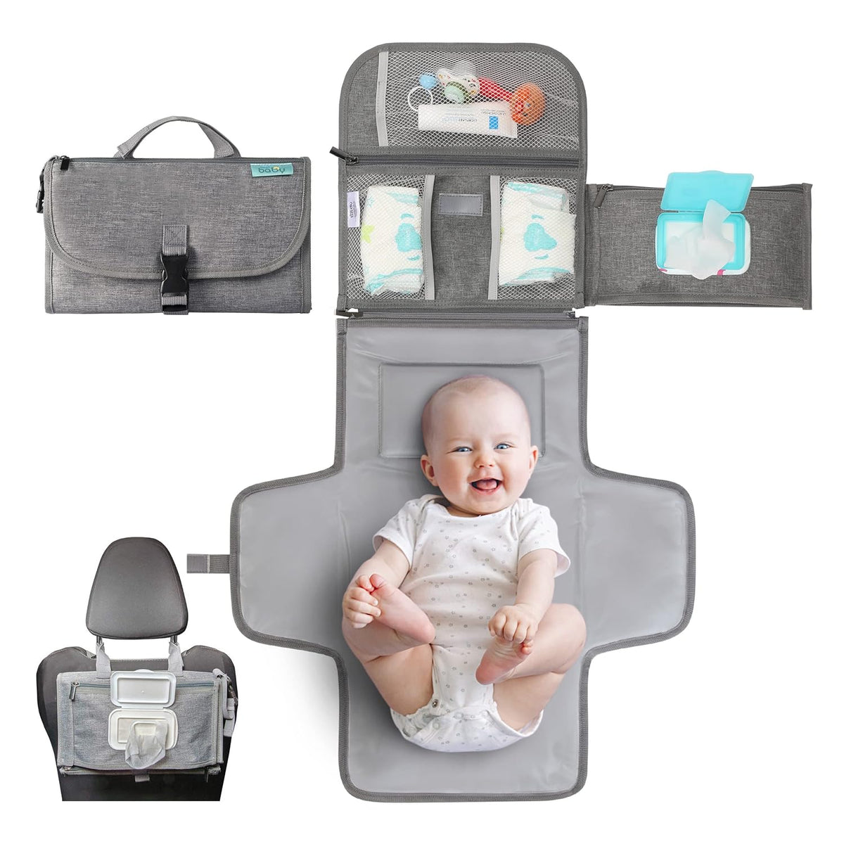 Kopi Baby Portable Diaper Changing Pad - Baby Diaper Changer Travel Bag with Wipes Pocket, Smart