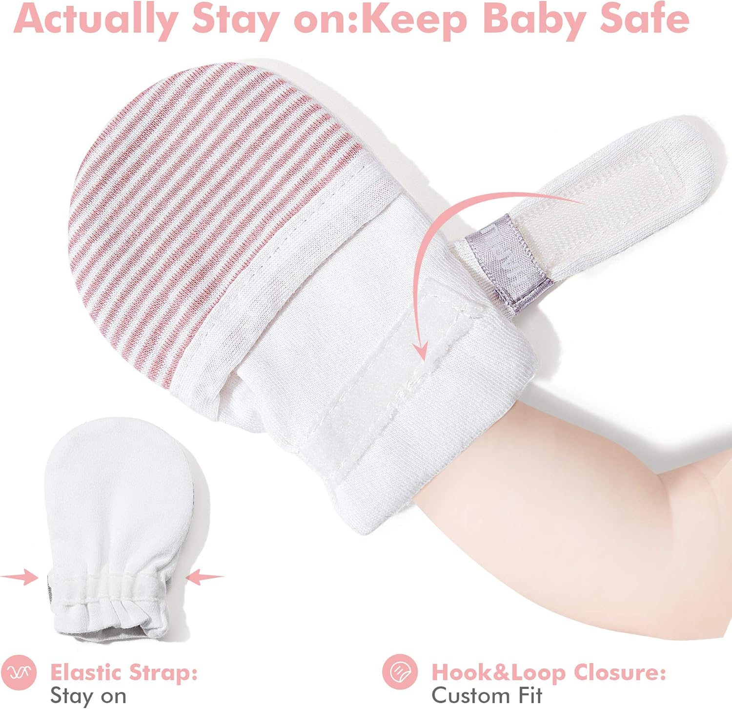 HAPIU Baby No Scratch Mittens Stay On, 100% Cotton Breathable, Adjustable Infant Gloves for Boys