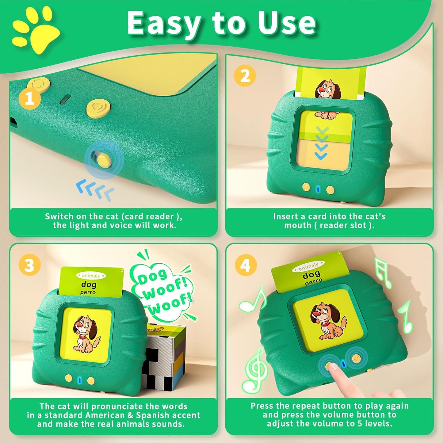 Toddler Toys Bilingual English and Spanish Talking Flash Cards for 1 2 3 4 5 6 Year Old Boys and
