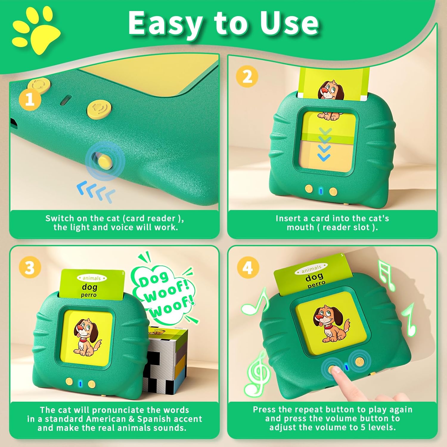 Toddler Toys Bilingual English and Spanish Talking Flash Cards for 1 2 3 4 5 6 Year Old Boys and