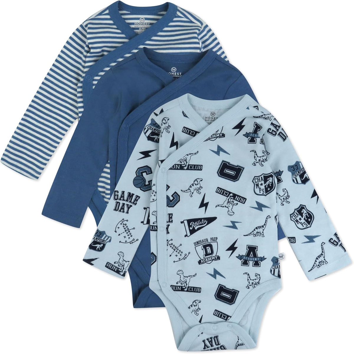 HonestBaby unisex-baby 3-pack Long Sleeve Side-snap Kimono Bodysuits Organic Cotton for Infant Baby