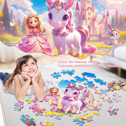 Floor Puzzles for Kids Ages 4-6, 70 Pieces Large Round Unicorn Princess Floor Puzzle Unicorn Jigsaw