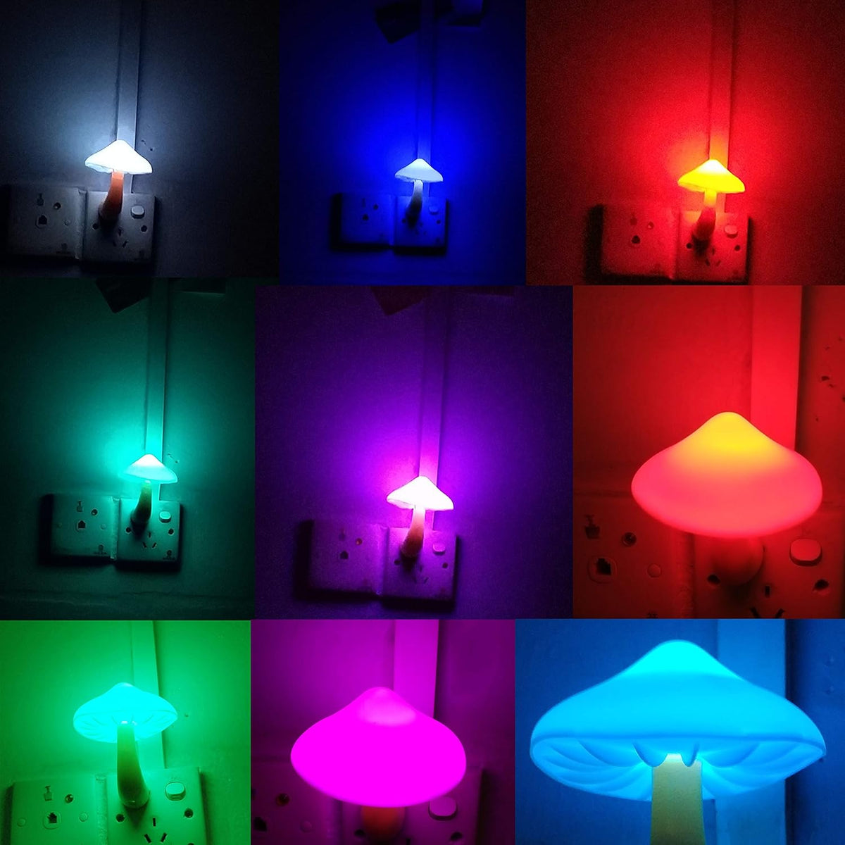 AUSAYE 2Pack LED Night Light Plug in Lamp 7-Color Changing Cute Mushroom Light Sensor Night Lights
