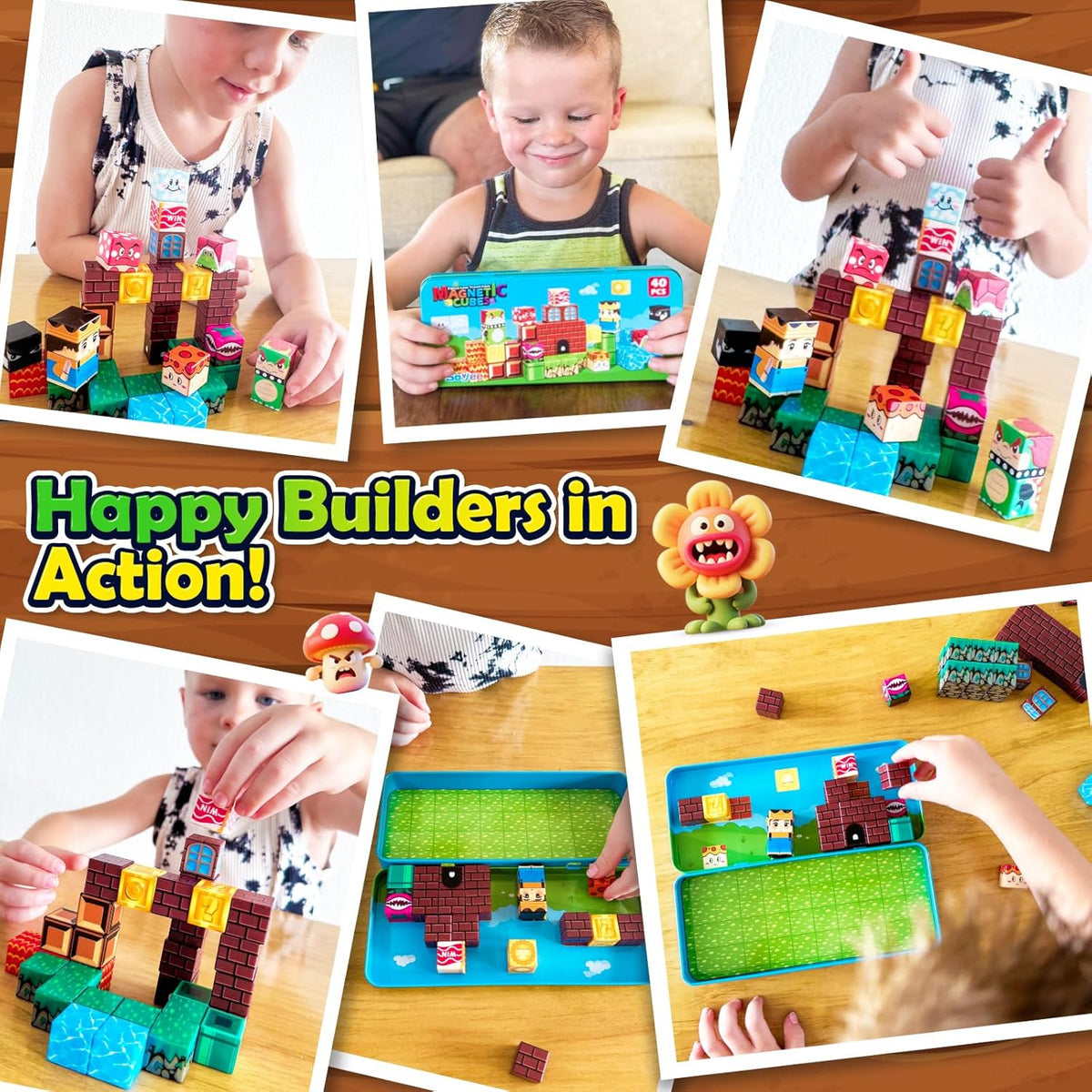 Magnetic Blocks Travel Toys with Portable Metal Tin - STEM Magnet Building Blocks Toddler Kids Toys