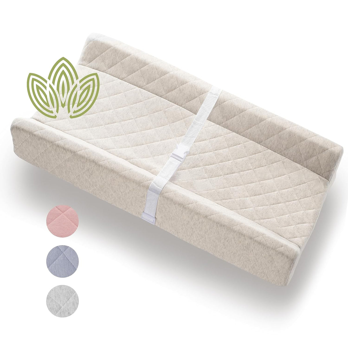 Organic Cotton Contoured Baby Changing Pad w/Waterproof Foam Mattress, Includes Soft, Removable &
