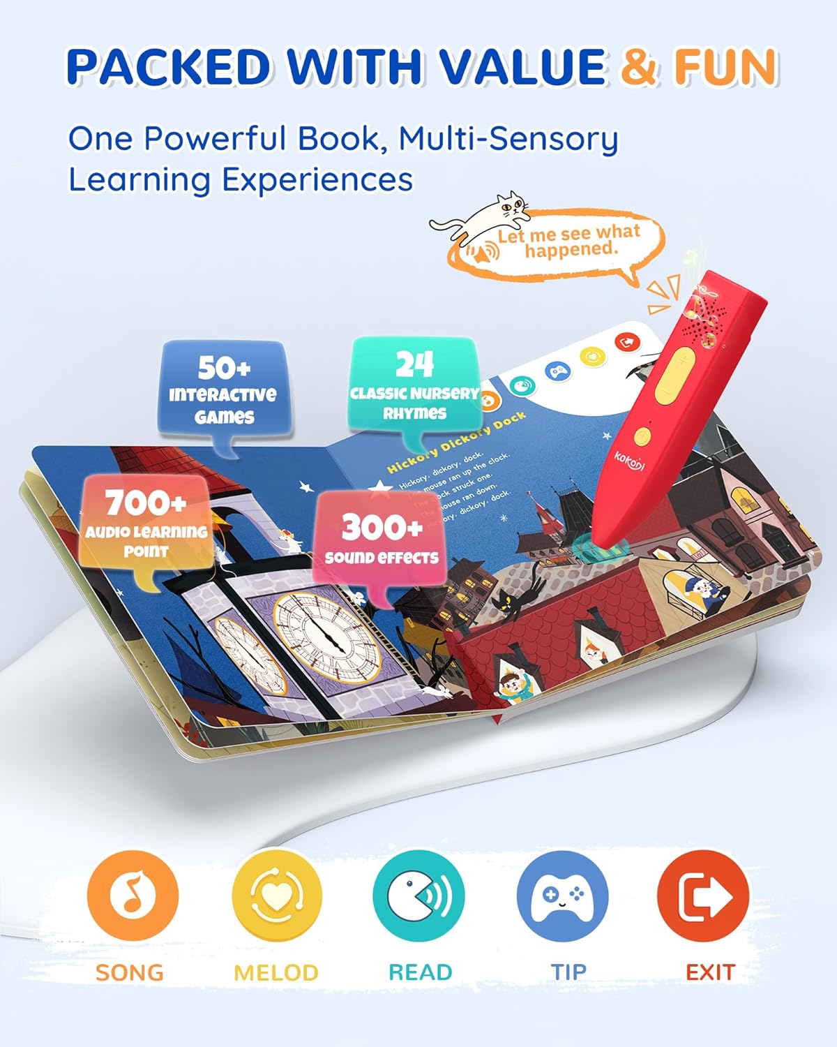 KOKODI Talking Pen Books Set, Interactive Audio Nursery Rhymes with Learning Pen, Educational