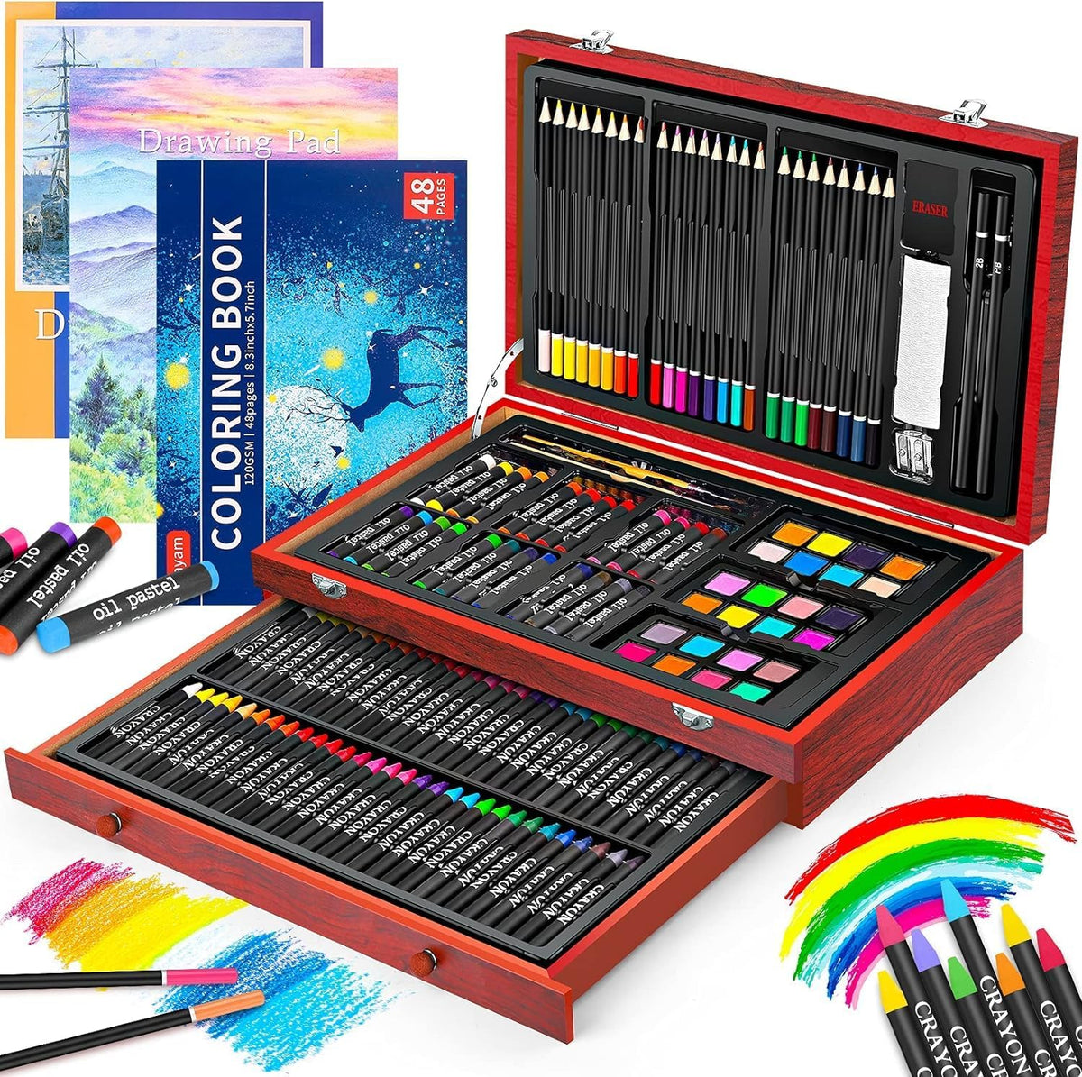 iBayam Art Supplies, 150-Pack Deluxe Wooden Art Set Crafts Drawing Painting Kit with 2 -Sketch