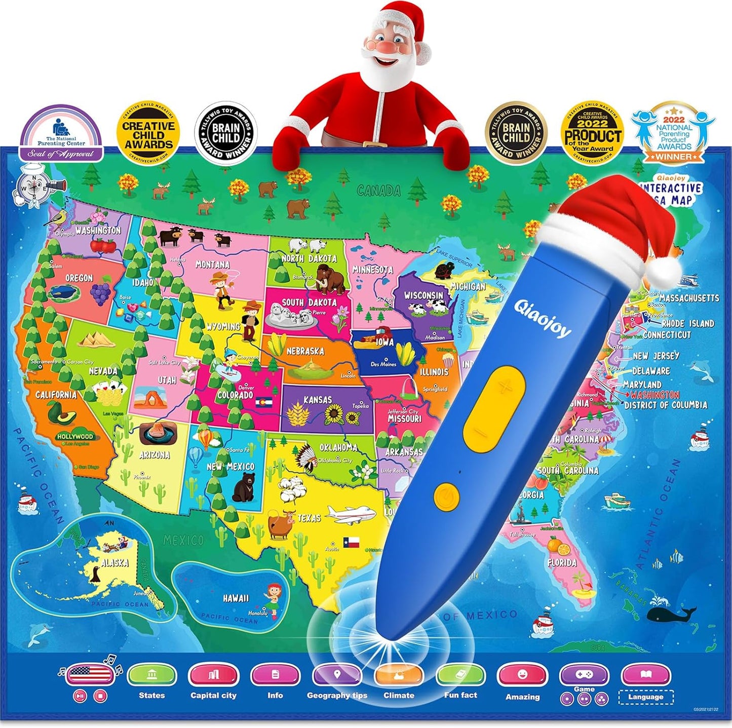 V2 Interactive Kids Map Bilingual United States Map for Kids Learning, Educational Talking USA Map