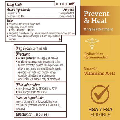 A+D Original Diaper Rash Ointment, Prevents & Protects Diaper Rash, Moisturizes & Heals Dry Skin