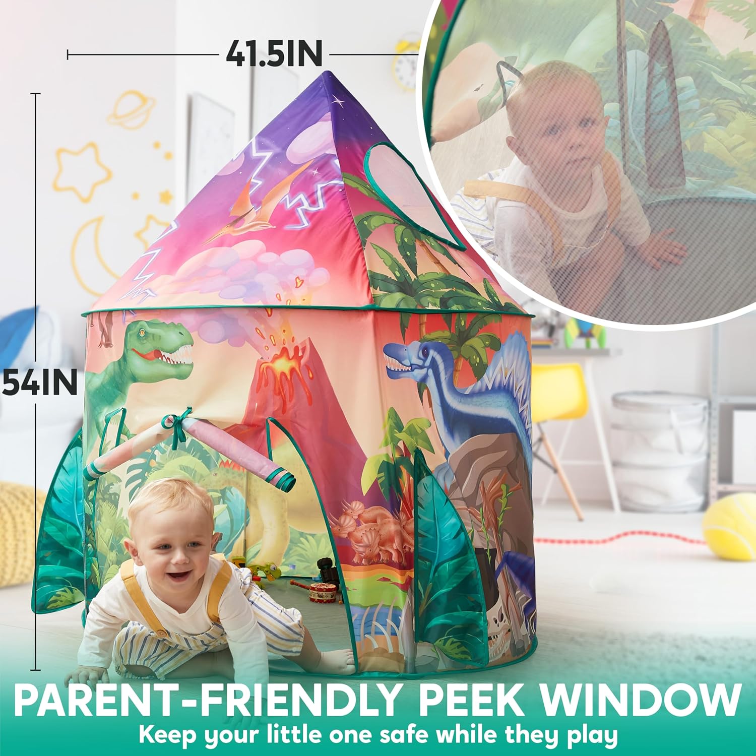 JOYIN Dinosaur Play Tent for Kids, Pop Up Play Tent for Boys & Girls, Kids Indoor Outdoor Dinosaur