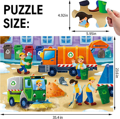 Jumbo Floor Puzzle for Kids,Recycling Garbage Truck Jigsaw Large Puzzles,48 Piece Trash Truck