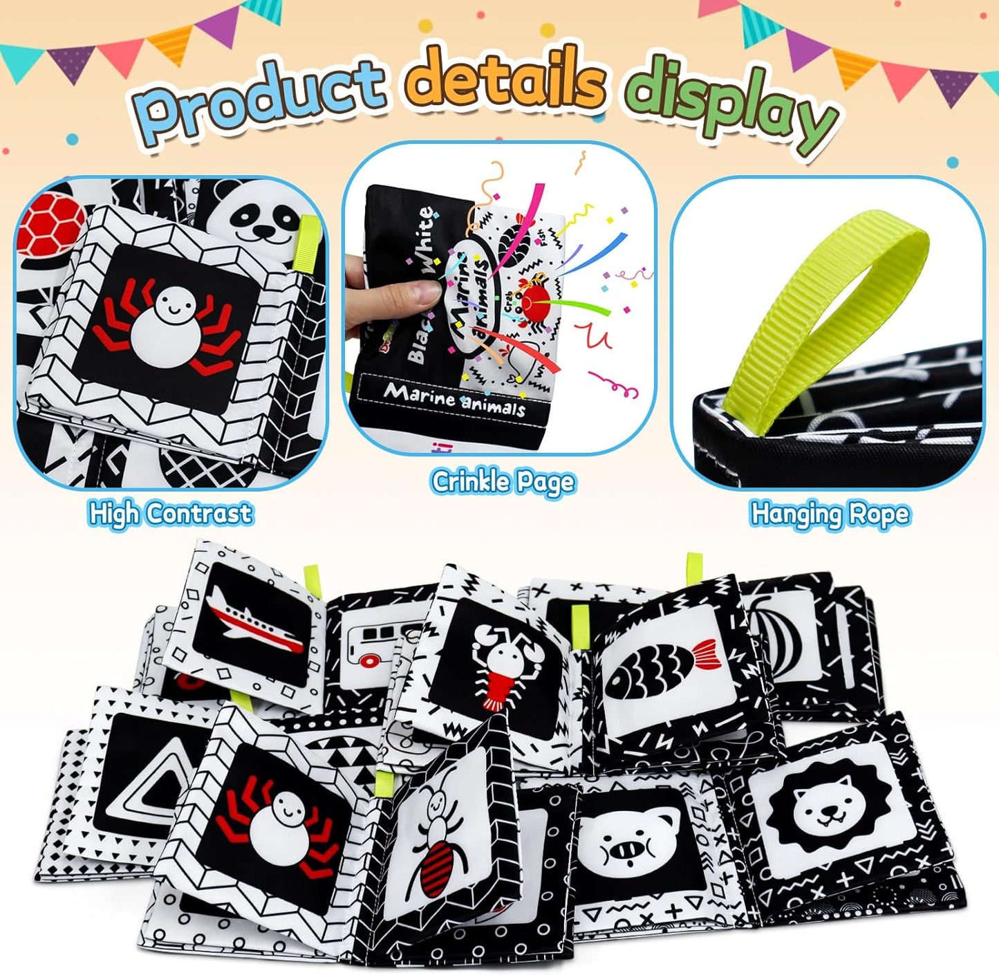 Dr.Rapeti Soft Cloth Books Baby Books Bath Books 6-Pack for Baby Infant Toddler Kids High Contrast