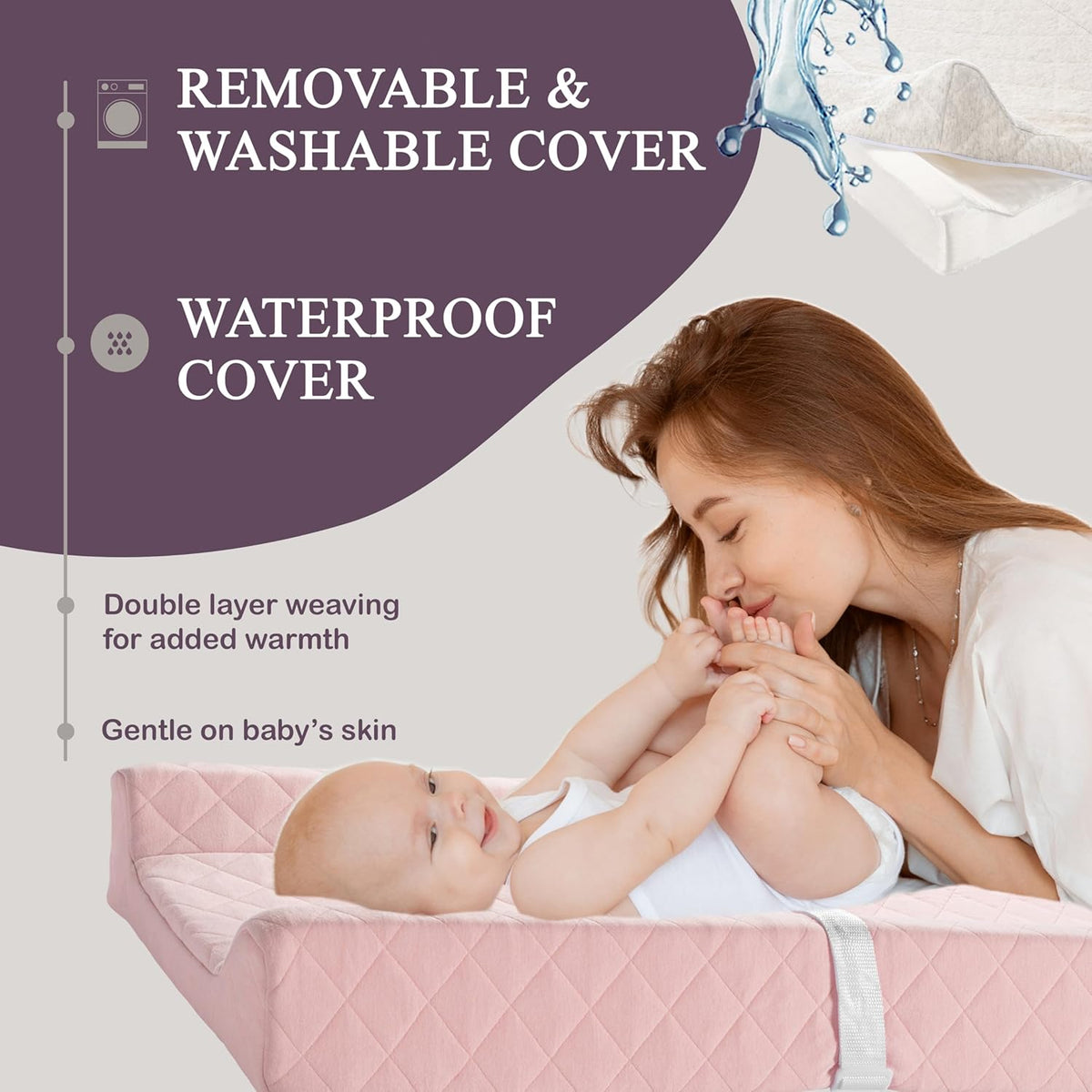Organic Cotton Contoured Baby Changing Pad w/Waterproof Foam Mattress, Includes Soft, Removable &