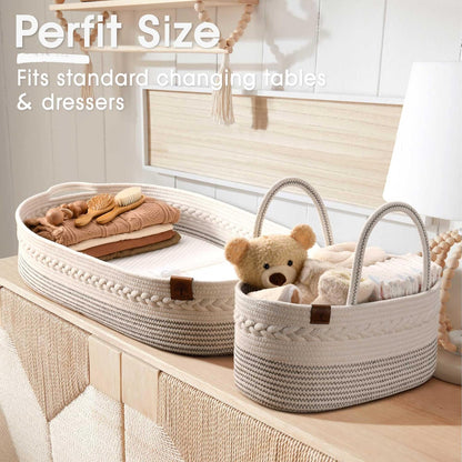 Baby Changing Basket Includes Diaper Caddy - Breathable & Waterproof Dual-Cover, Portable, Changing