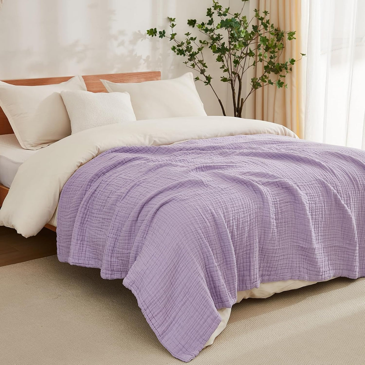 EMME Cotton Blanket Twin XL for Bed Soft Muslin Blankets 66"x90" Lightweight Breathable Layering