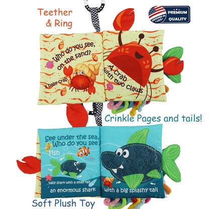 Fish Baby Book 0-6 Months,Touch Feel Cloth Crinkle Books for Babies,Infant Baby Toys 6-12