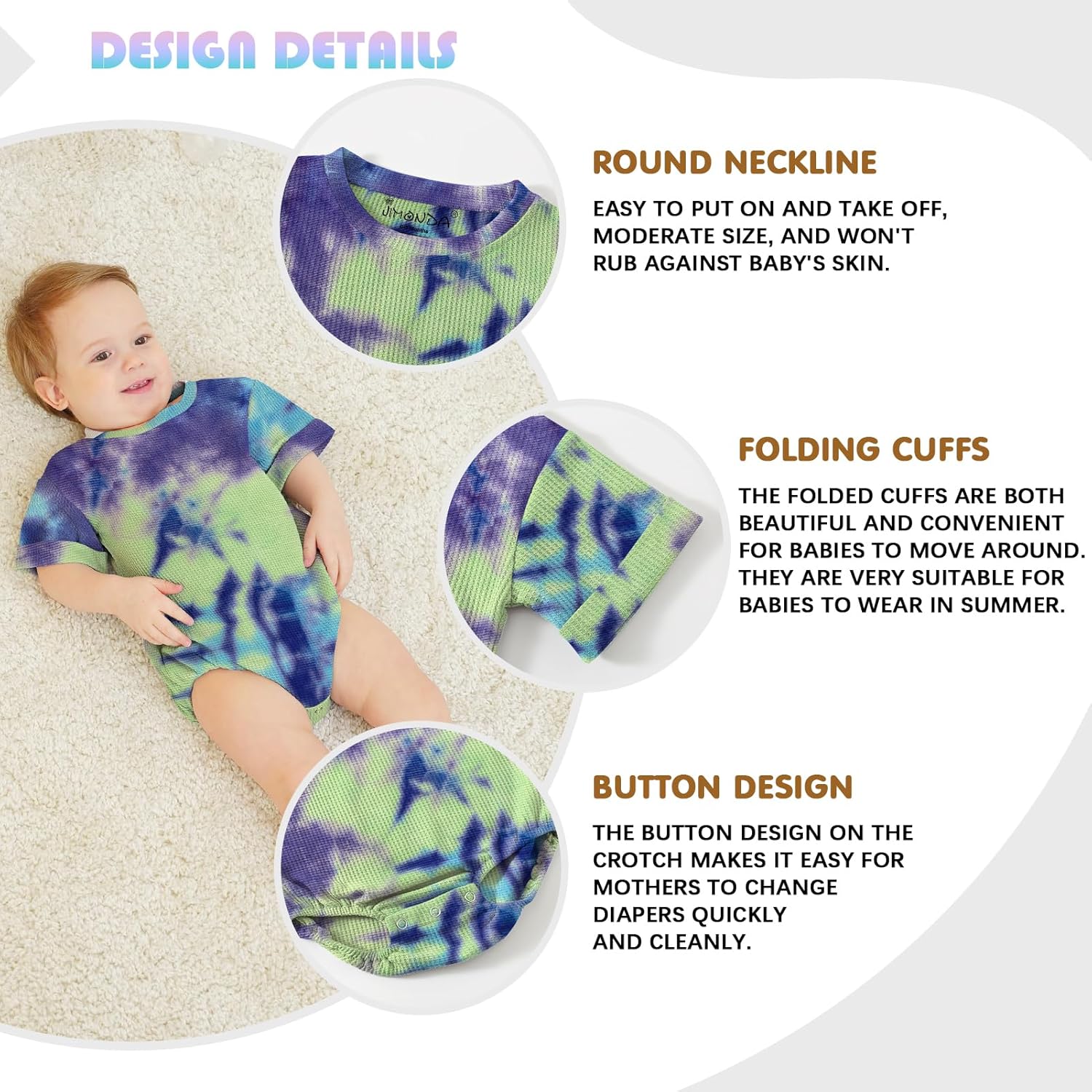 Jimonda Baby Bodysuit Newborn Tie Dye Clothes Infant Waffle One Piece Romper Baby Boys Girls Short
