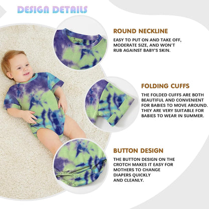 Jimonda Baby Bodysuit Newborn Tie Dye Clothes Infant Waffle One Piece Romper Baby Boys Girls Short