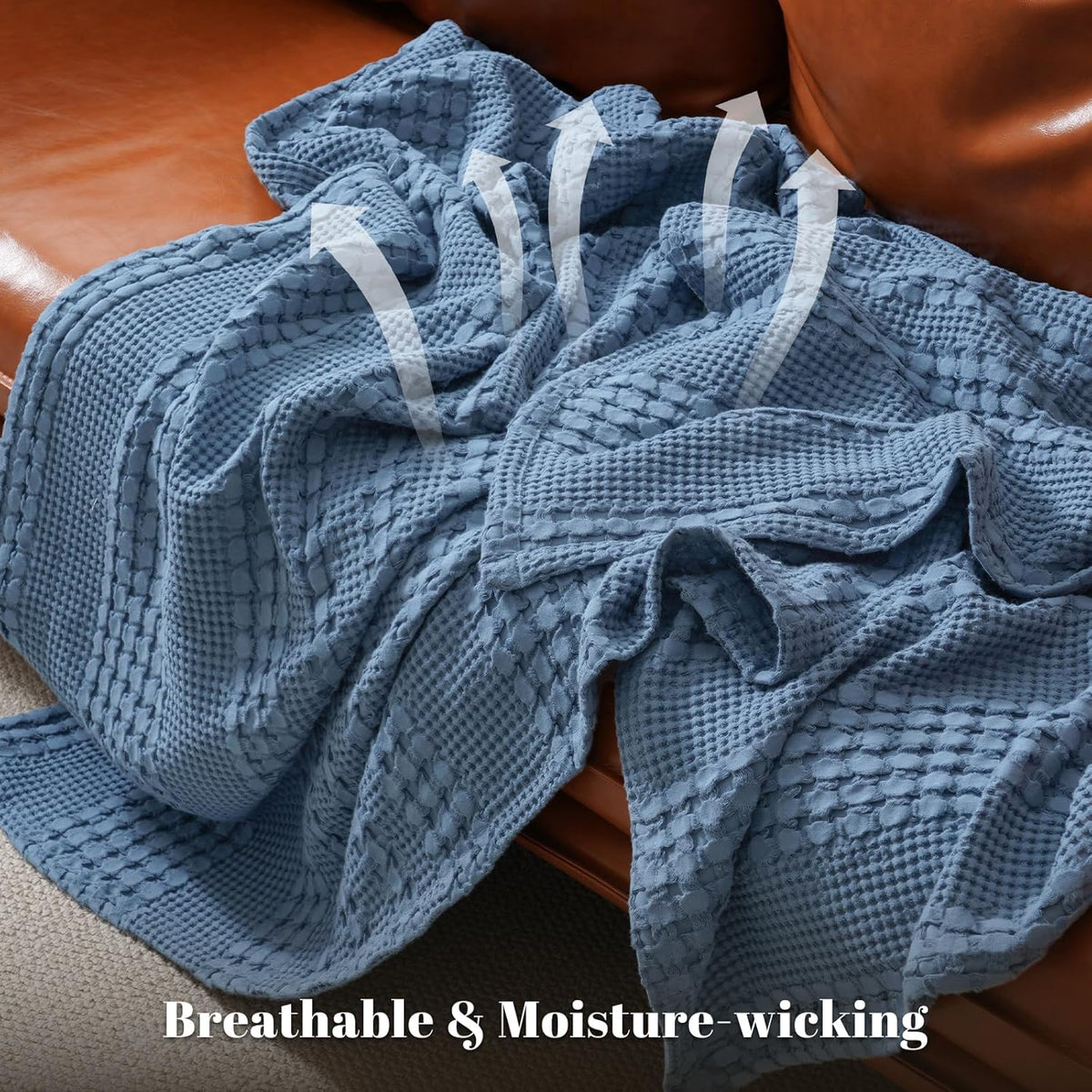 PHF 100% Cotton Waffle Weave Throw Blanket, Soft Lightweight Breathable Cozy Summer Throws for