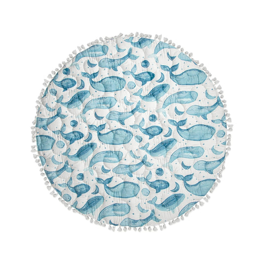 Crane Baby Activity Mat, Baby Play Mat Whale Print, Ocean Nursery Decor for Boys & Girls, Infant