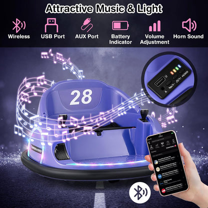 GLACER 12V Bumper Car, Electric Kids Bumper Car w/Parental Remote, 3-Speed, 360°Spin, Music, LED